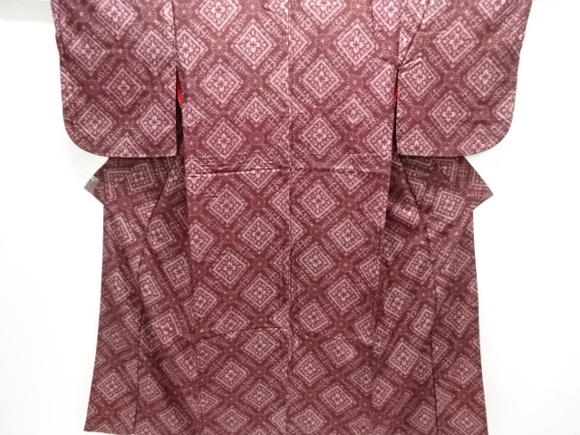 JAPANESE KIMONO / ANTIQUE KIMONO / TAISHO ROMAN STYLE / WOVEN RHOMBUS & FLOWER CREST